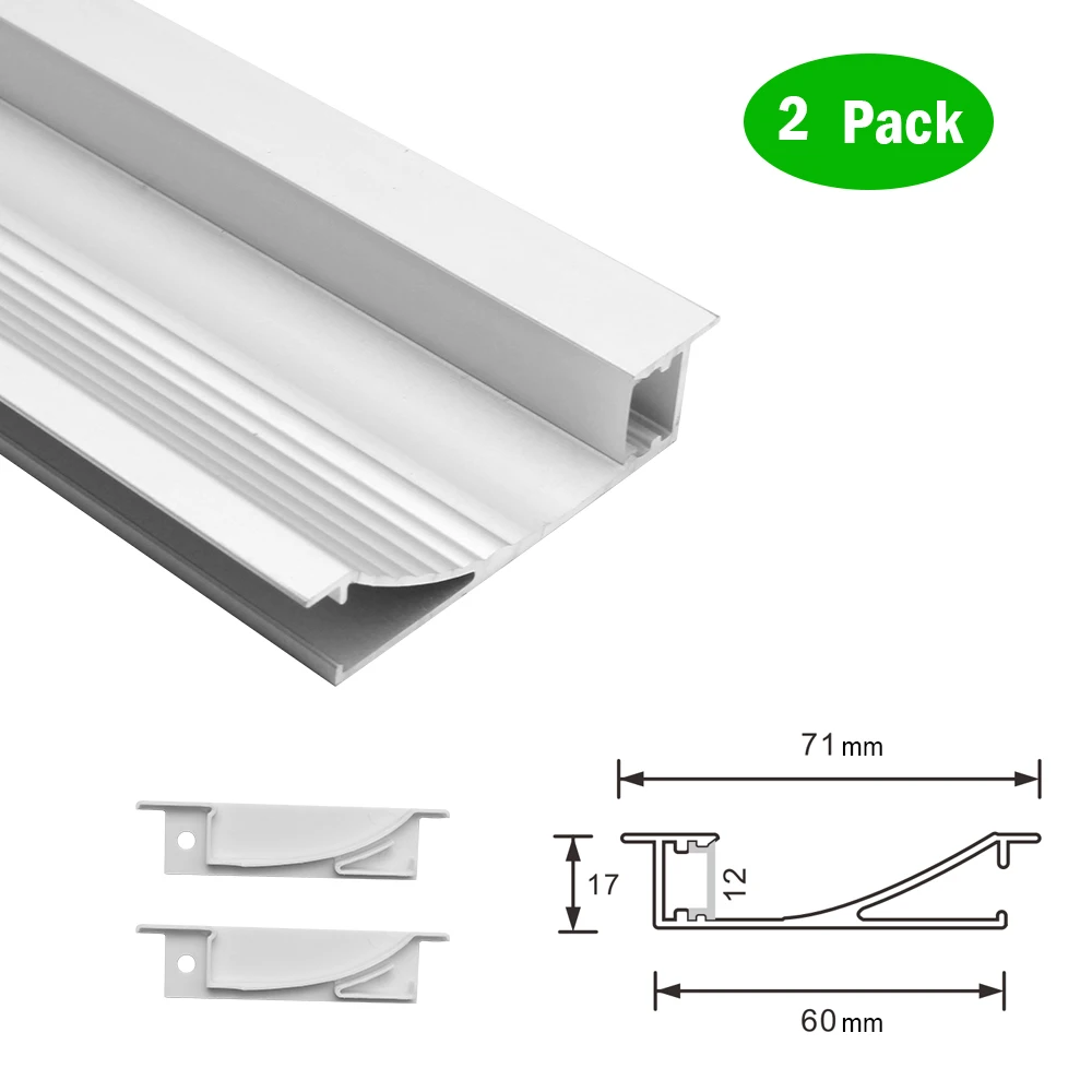 

2 Pack 1M (3.3FT) L7117 Big Aluminum Extrusion Silver Channel Kit Recessed Mounting for Ceiling or Wall LED Lighting Installtion