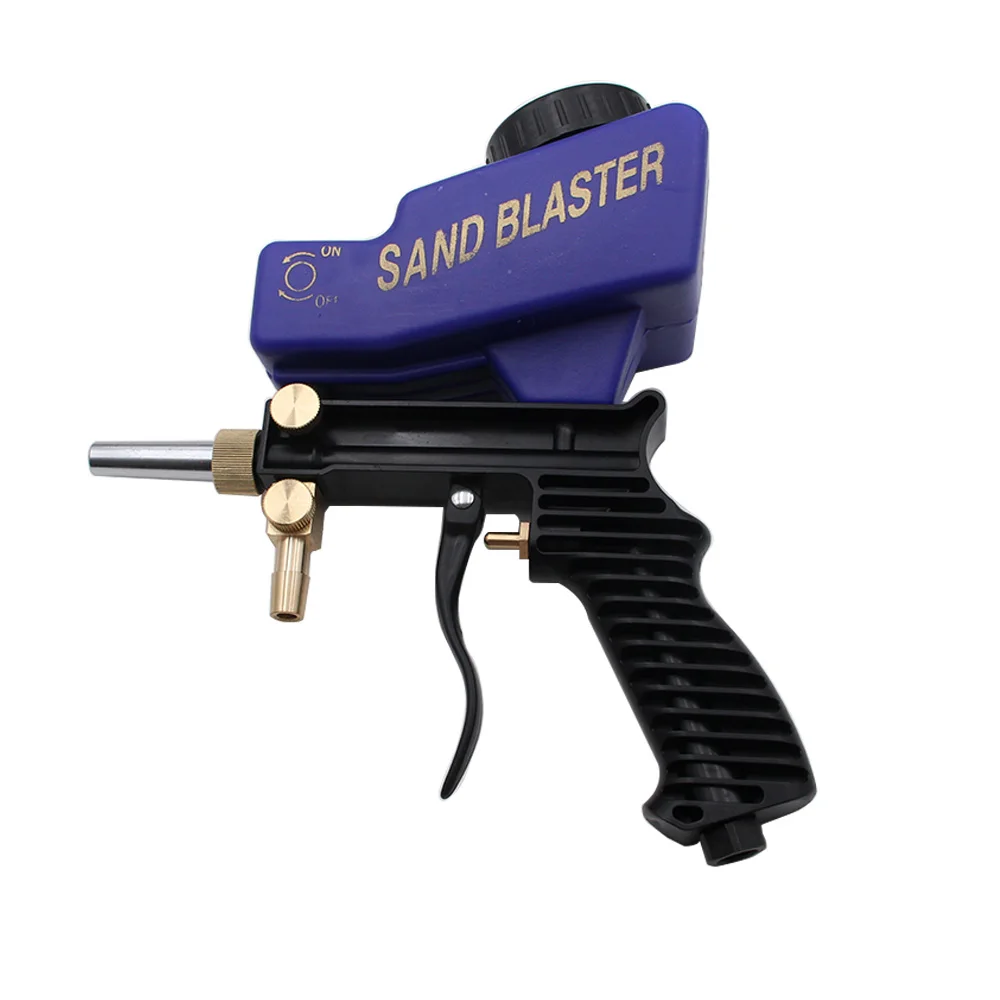 Blue black pneumatic sand blasting gun , air pump driven rust removal, hand-in-hand sand blasting tool