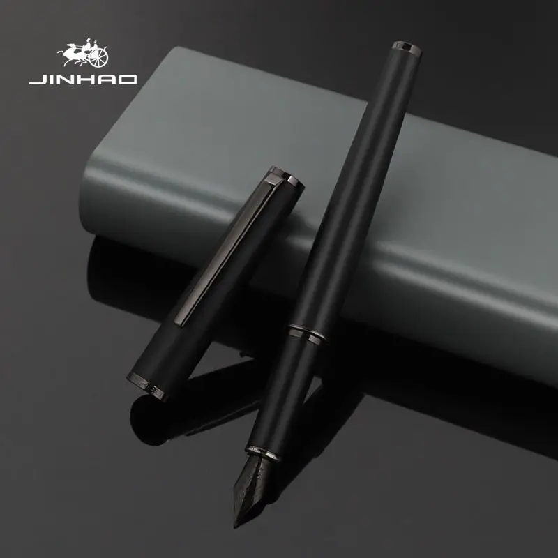 

JinHao 95 Fountain Pen Metal Classic Matte Black Nib Stationery Office Supplies Ink Pens New