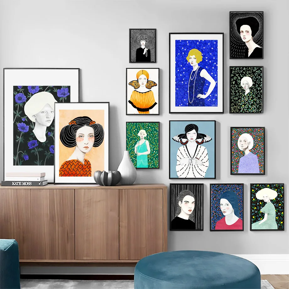 Abstract Girl Flower Butterfly Colorful Wall Art Canvas Painting Nordic Posters And Prints Wall Pictures For Living Room Decor