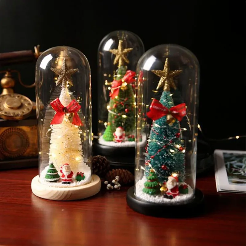 2sets/pack 11*23.5cm Middle Size Glass Dome Vase Home Decoration Luminous Base Transparent Cover ChristmasTree Ornament Gift