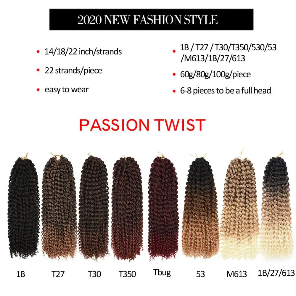 TOMO Passion Twist-extensiones de cabello trenzado rizado sintético para mujer, trenzas retorcidas de primavera, 14, 18, 22 pulgadas, 22 hebras