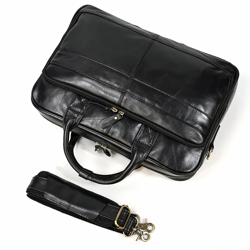 Men Briefcase Genuine Leather Laptop Bag 14 15.6" PC Doctor Lawyer Computer Bag Cowhide Male Briefcase Leather Men Business Bag
