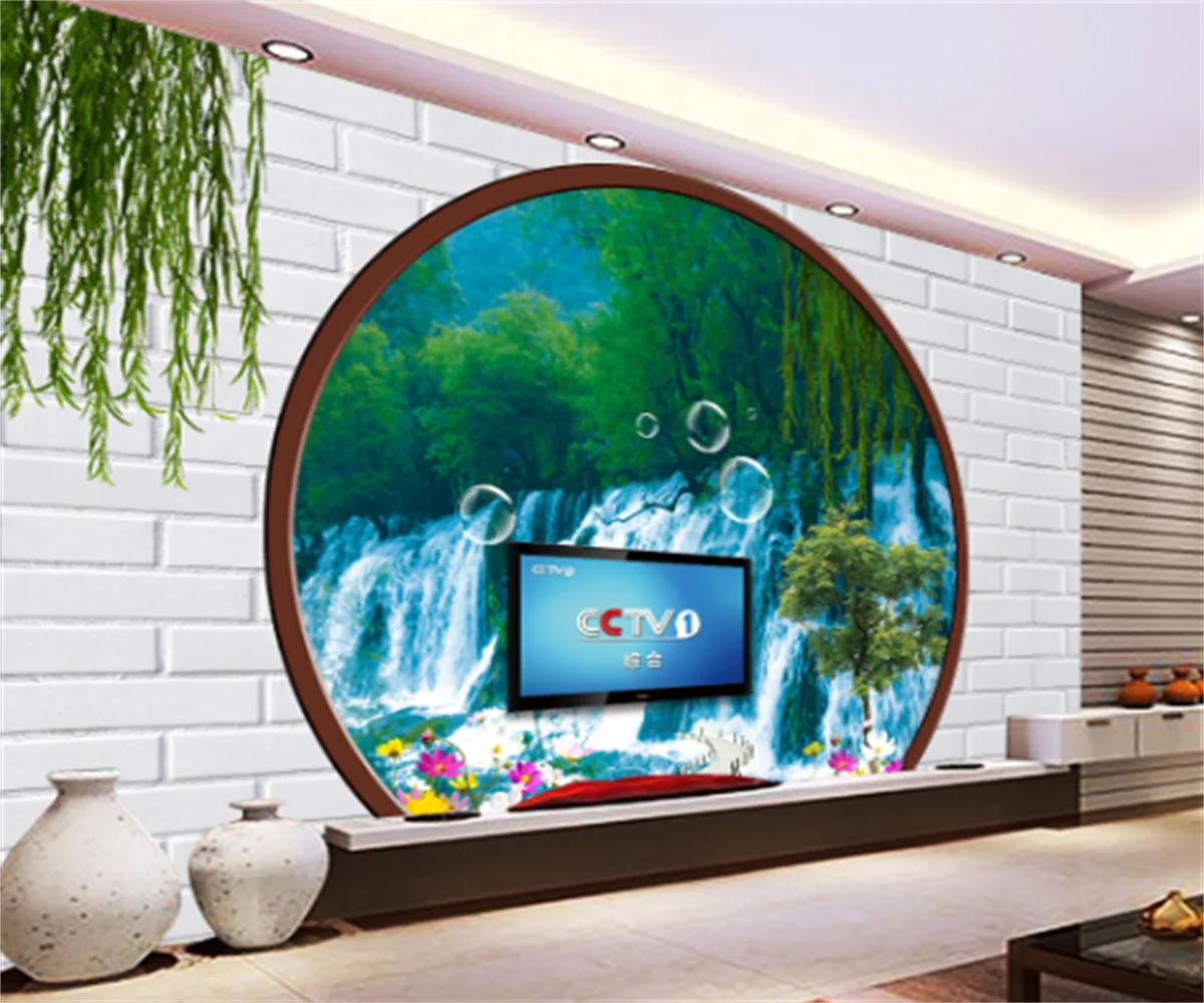 

Modern landscape brick wall painting background wallpaper hotel tea house TV wall painting professional custom tooling mural