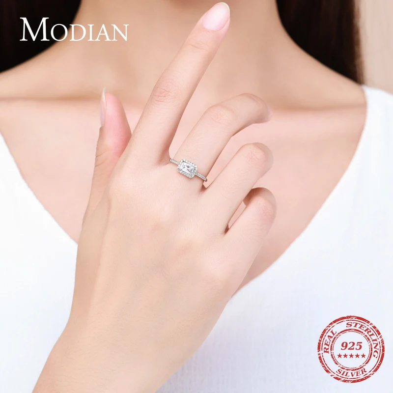 Modian Wedding Ring 925 Sterling Silver Sparkling Clear Cubic Zirconia Engagement Rings for Women Promise Statement Jewelry