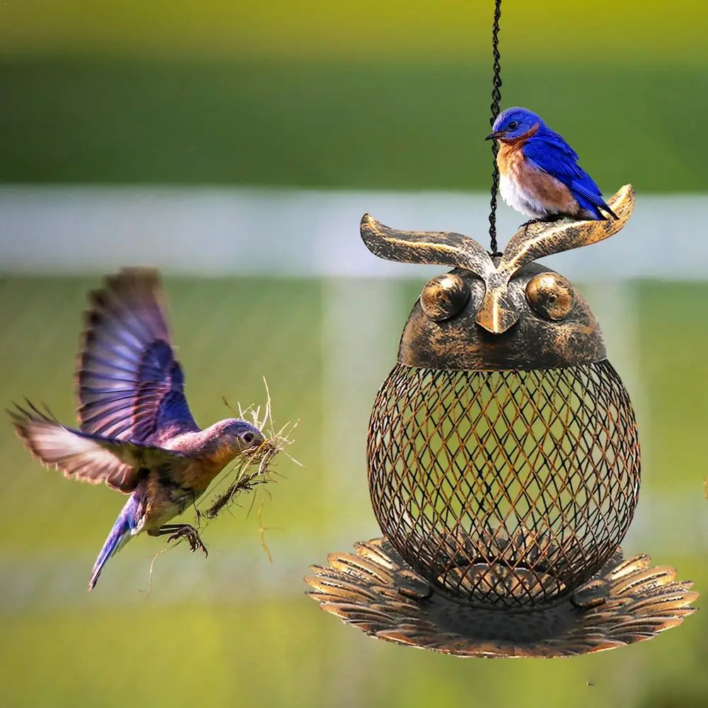 Owl Shape Bird Feeder Iron Vintage Bird Feeder Hanging Bird Food Holder Outdoor Garden Decor Pet Bird Supplies Comedero Pajaro