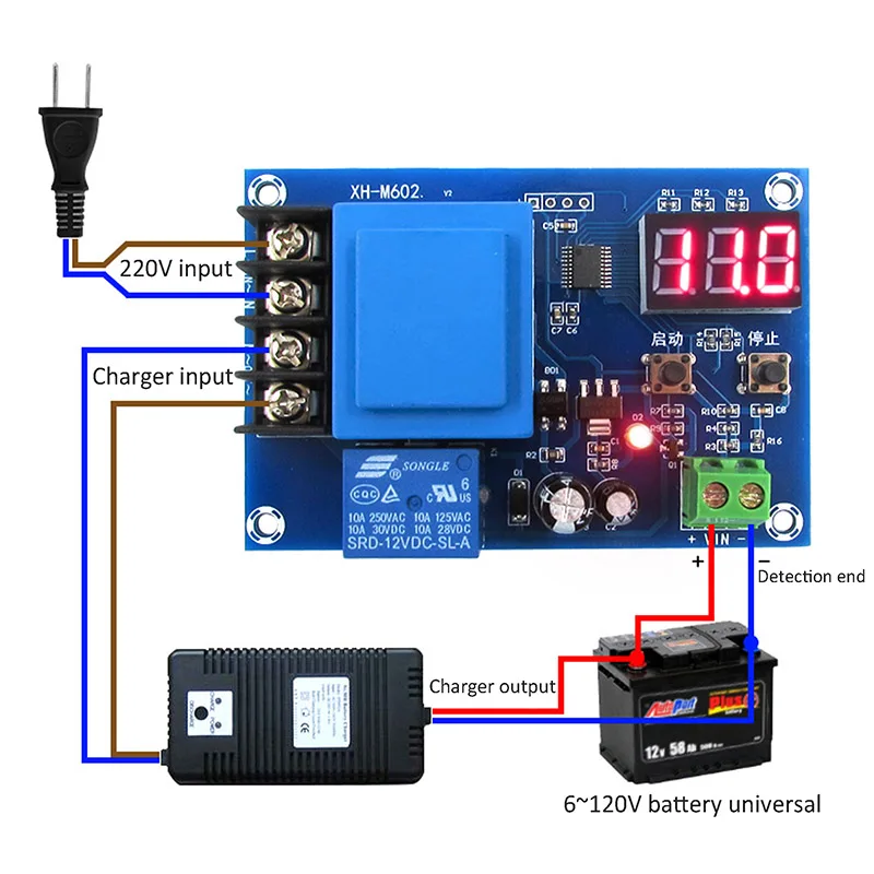 1 pces 3.7v-120v bateria chumbo-ácido controlador de carregamento placa de proteção interruptor 12v 24v diy eletrônico