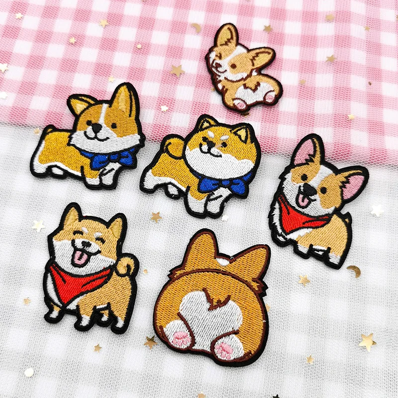 Simpatico cartone animato animale Shiba ricamo toppe in ferro per abbigliamento Parches Ropa Termoadhesiv Bordados Applique cucito Coudre Patch