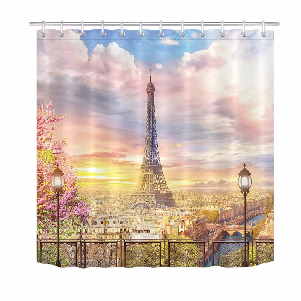 Shower Curtain Beautiful View From The Balcony on The Paris Bathroom Waterproof Extra Long Polyester Fabric for Bathtub Decor