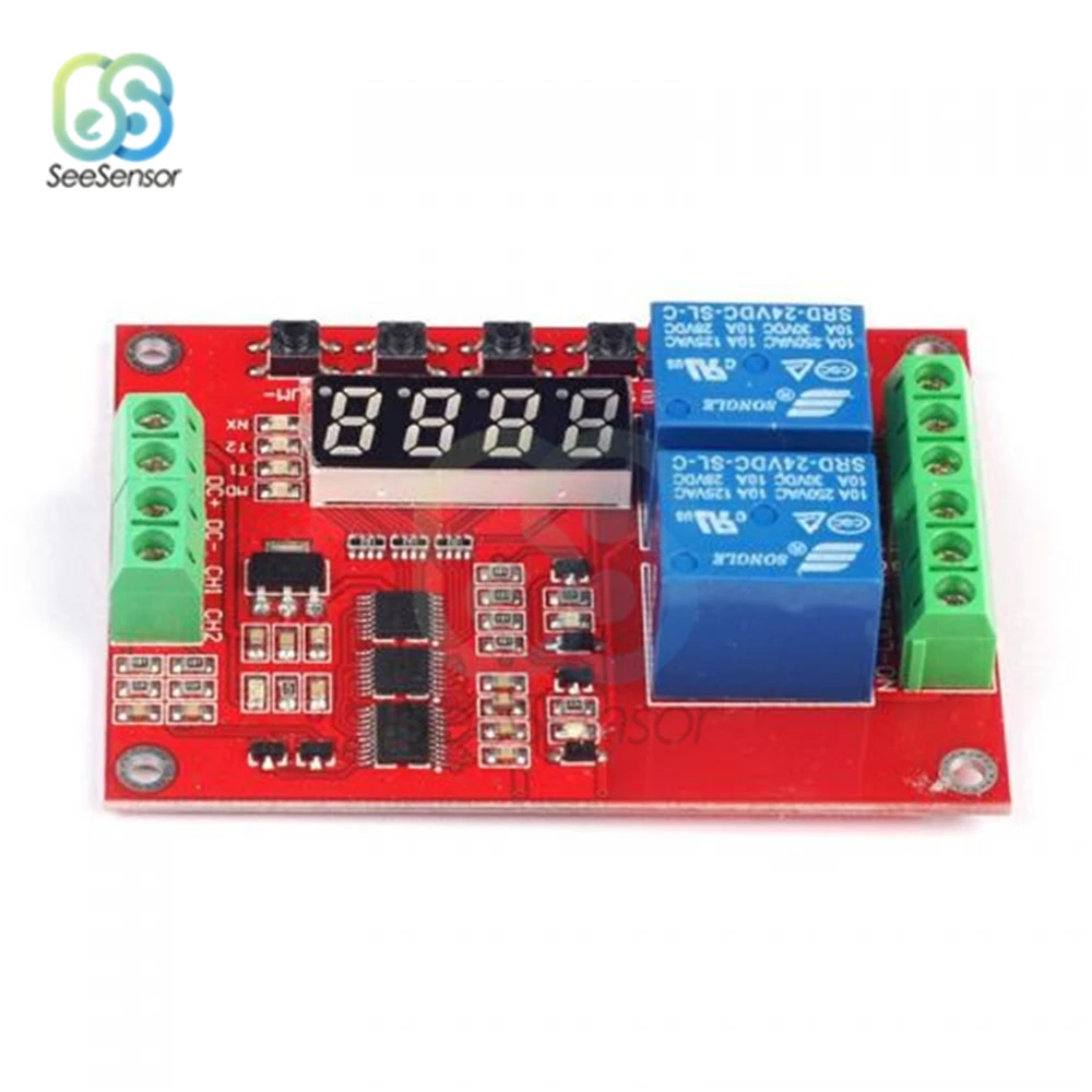 DC 5V 12V 24V LED 2 Channel Multifunctional Relay Module Cycle Delay Timer Switch Self-Locking Programmable Time Relay