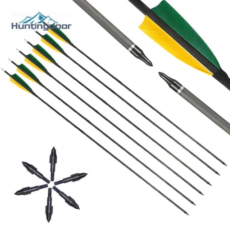 6/12Pcs Carbon Arrows 32inch Spine 400 ID 6.2mm with Green Real Feather For Archery Recurve/Compound Bow Hunting shooting