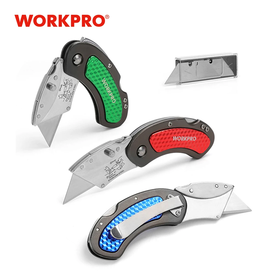 WORKPRO Mini Knives Utility Knife Aluminum Handle Folding Knife with 10pcs Extra Blades