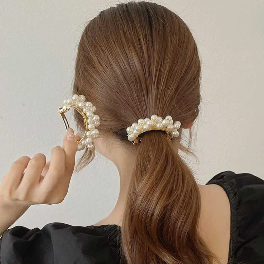 Haimeikang Fashion Girls Metal Rhinestone Hair Clips For Women Hair Barrettes Ponytail Clip Hairpins Pearl Hair Accessories