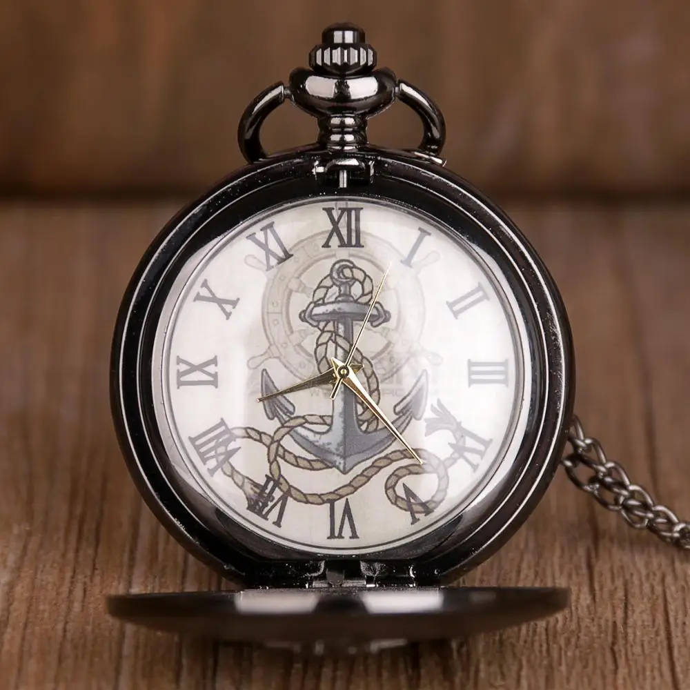 Hot Sailing Quartz Pocket Watch Anchor Pattern for Foremast Hand Marine Antique Necklace Chain Casual Men Watches Gift