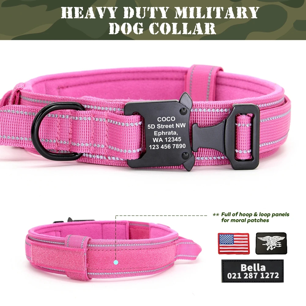 Personalized Military Tactical Dog Collar Custom Nylon Dog Collar Free Engraved Adjustable Training Collar For Medium Large Dogs