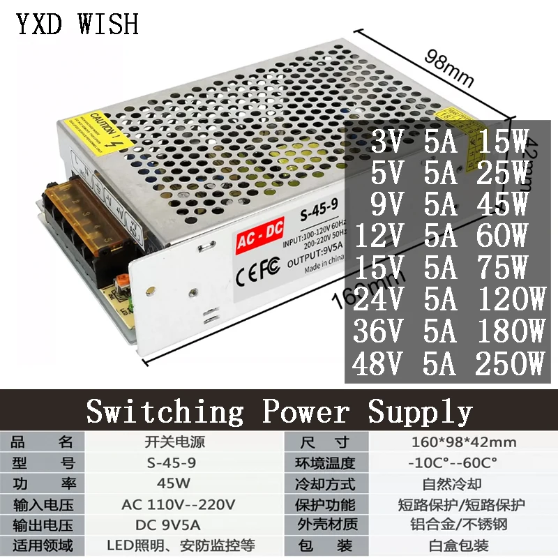 Transformers 220V To 3V 5V 9V 12V 15V 24V 36V 48V Power Supply 3 5 9 12 15 24 36 V 15W 25W 45W 60W 120W 180W 250W Transformer