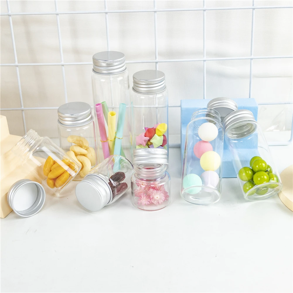 6PC 25ml 30ml 40ml 50ml 60ml 70ml 80ml 90ml Mini Glass Clear Bottle With Silver Screw Aluminum Cap Food Container Jars Vials