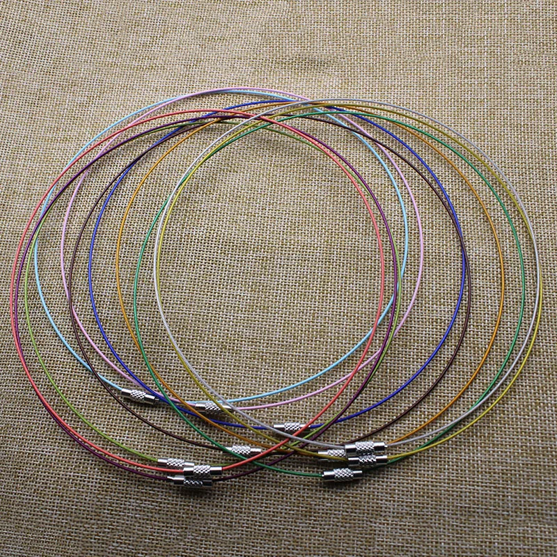 Aço inoxidável Fio Colar Corda Corda com Latão Parafuso Fecho, Colar Gargantilha, DIY Jóias Fazendo Artesanato, 1mm, 45cm, 18 ", 10 Pcs por lote, Z952