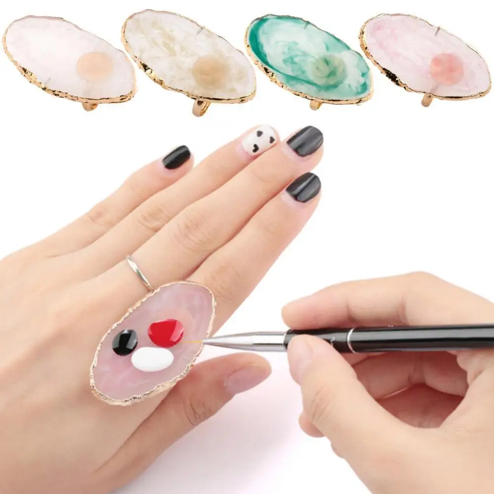 1Pc New Resin Stone Nail Art Palette Finger Ring False Nails Tips Drawing Color Mixing Display DIY Manicure Polish Gel Tool