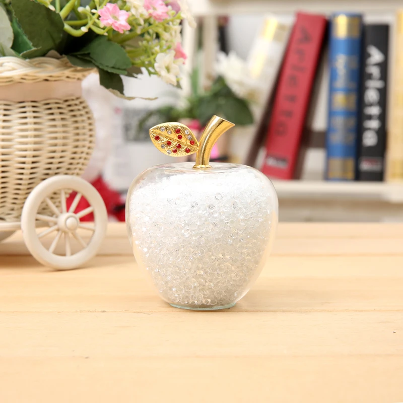 Hot Sell Hollow Crystal Glass Apple with Color Crystal Rhinestone Apple Paperweight Figurines Home Decoration Accessories