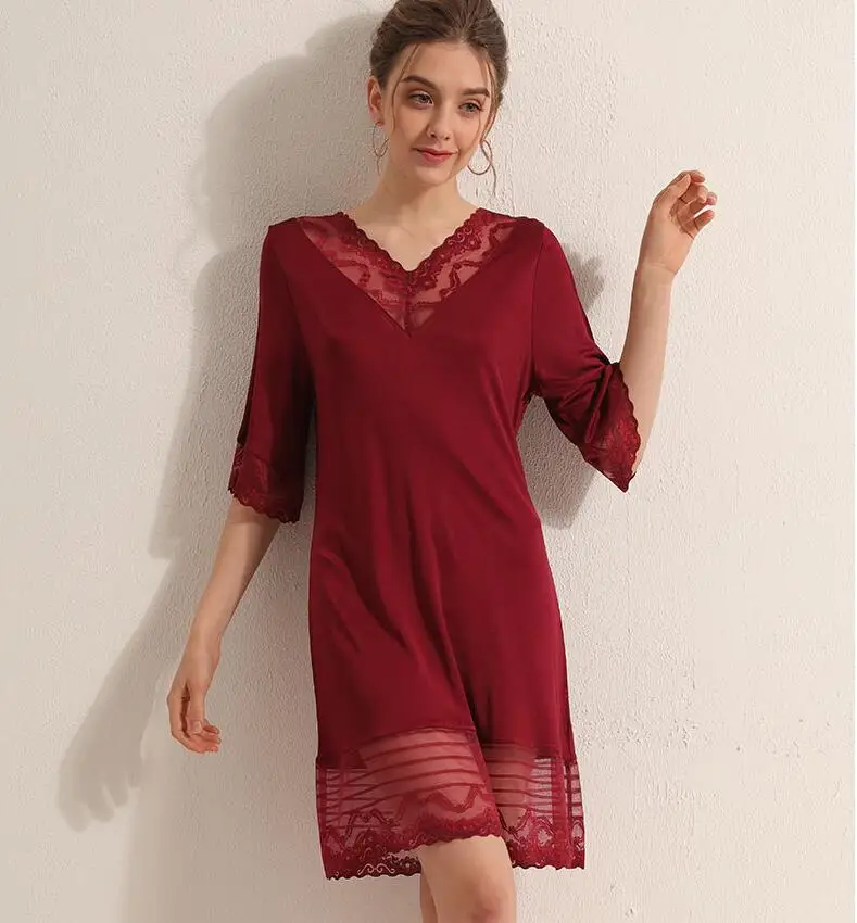 

Women's 30% Real Silk 70% Viscose Lace V neck short sleeve Full Slip Chemise Nightdress Sleepwear nightgown plus size M-3XL 3048