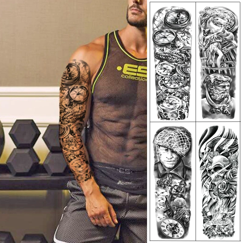 Waterproof Temporary Tattoo Sticker Totem Mechanical Full Arm Large Size Sleeve Tatoo Fake Tatto Flash Tattoos For Men Women