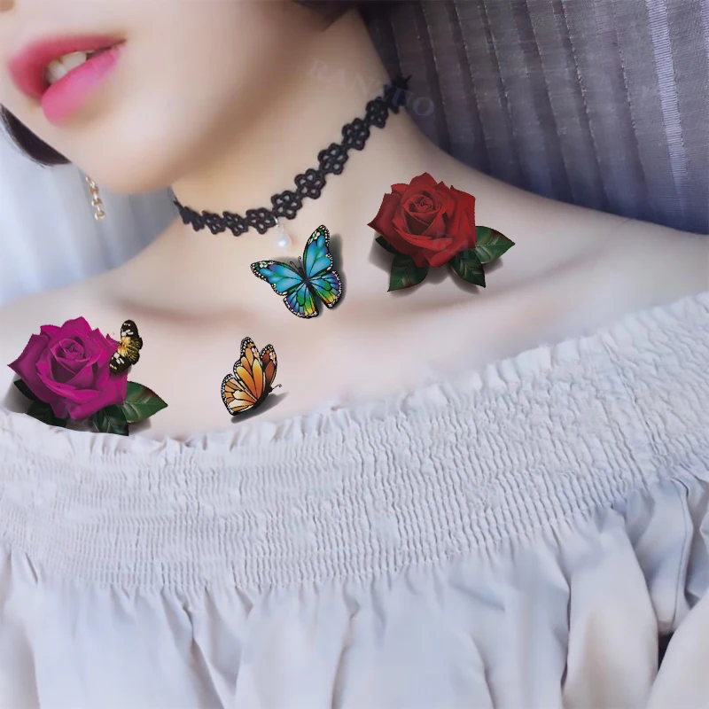 Tatouages de transfert 3d autocollants temporaires imperméables pour enfants, pour femmes, sur la poitrine