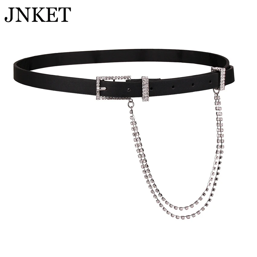 

JNKET Fashion Women PU Leather Waist Belt Rhinestone Pin Buckle Belts Versatile Chain Waistband Casual Waist Strap Cinturon