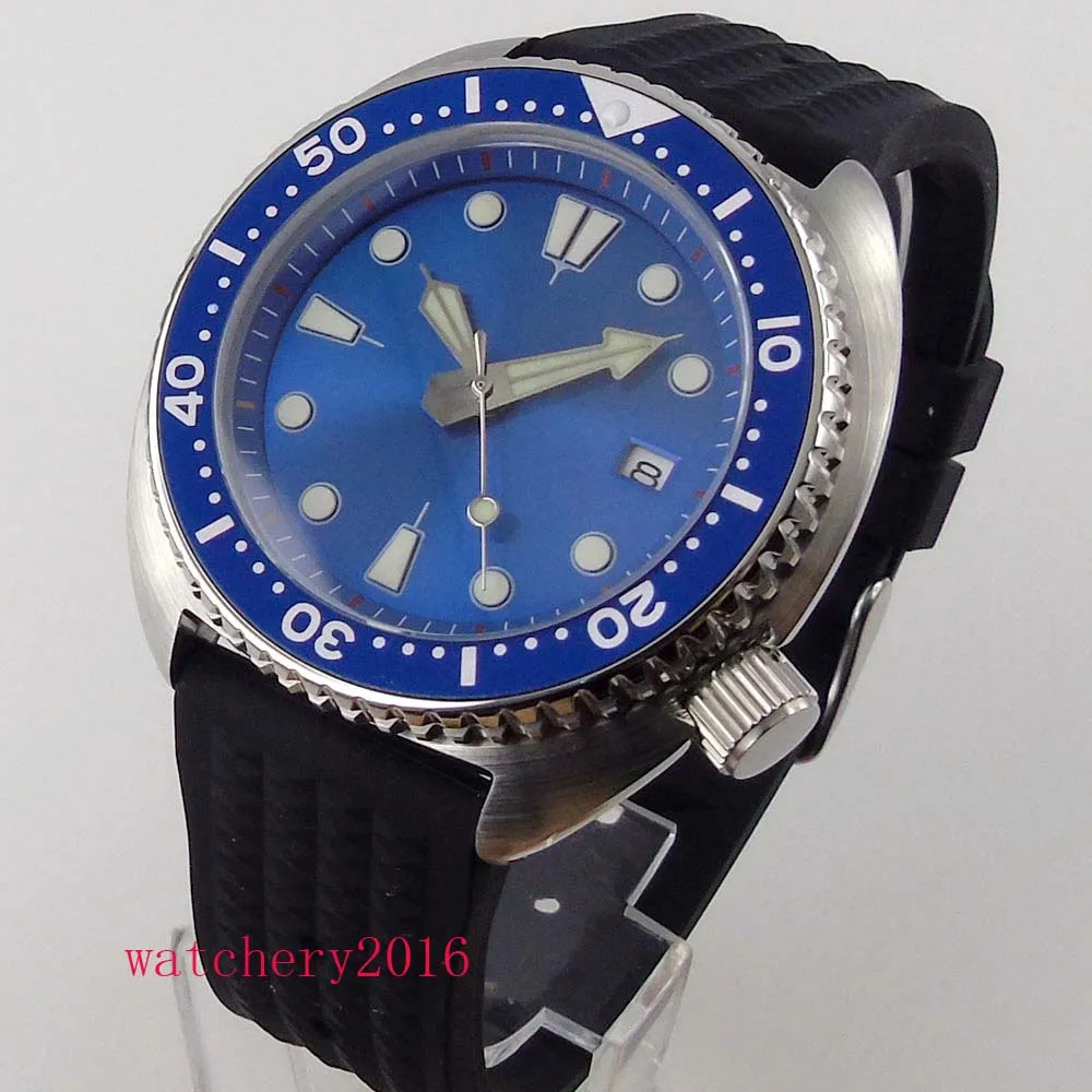 

BLIGER NH35A Brushed 45mm Automatic Men Watch 5ATM Waterproof Date Sterile Rubber Band Blue Insert Date Display