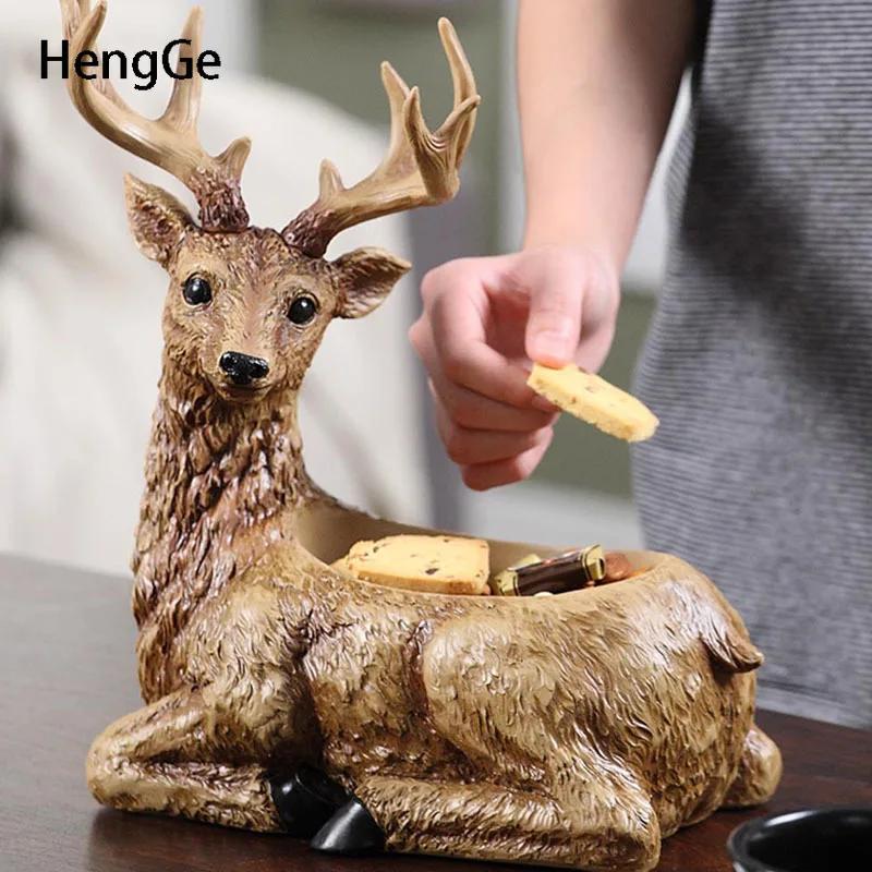 Simulation Elk Storage Box Modern Decor Animal Figurine Nut Snacks Organizer Plate Resin Embellishment Living Room Decoration