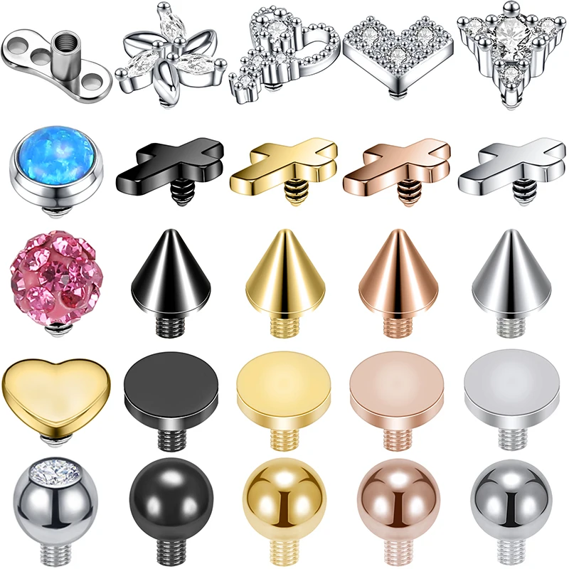 

ZS 16G Micro Dermal Piercing Zircon Heart Dermal Anchor Top Opal Skin Body Piercing Cross Ball Skin Diver Dermal Piercing Women