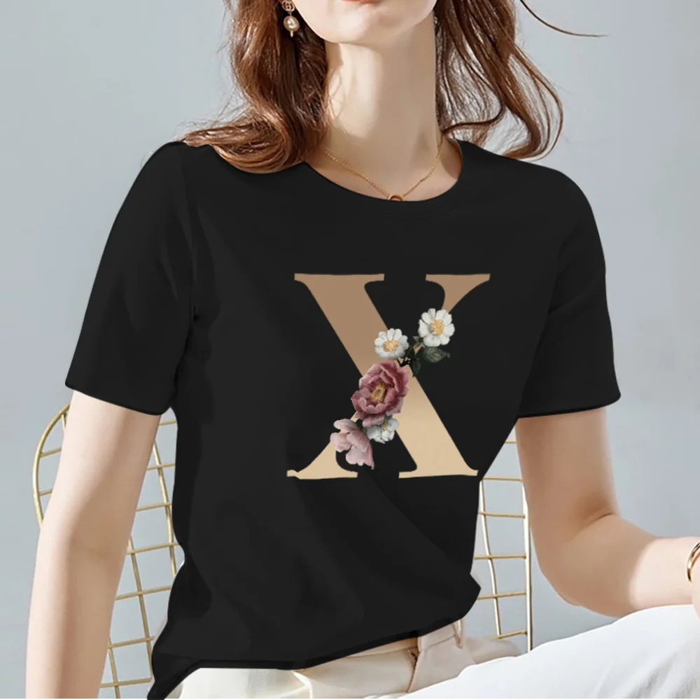 Women T-shirts Summer Black All-match Print Tee Personalized Letter Pattern Series Female Tops O-neck Casual Ladies Short Sleeve