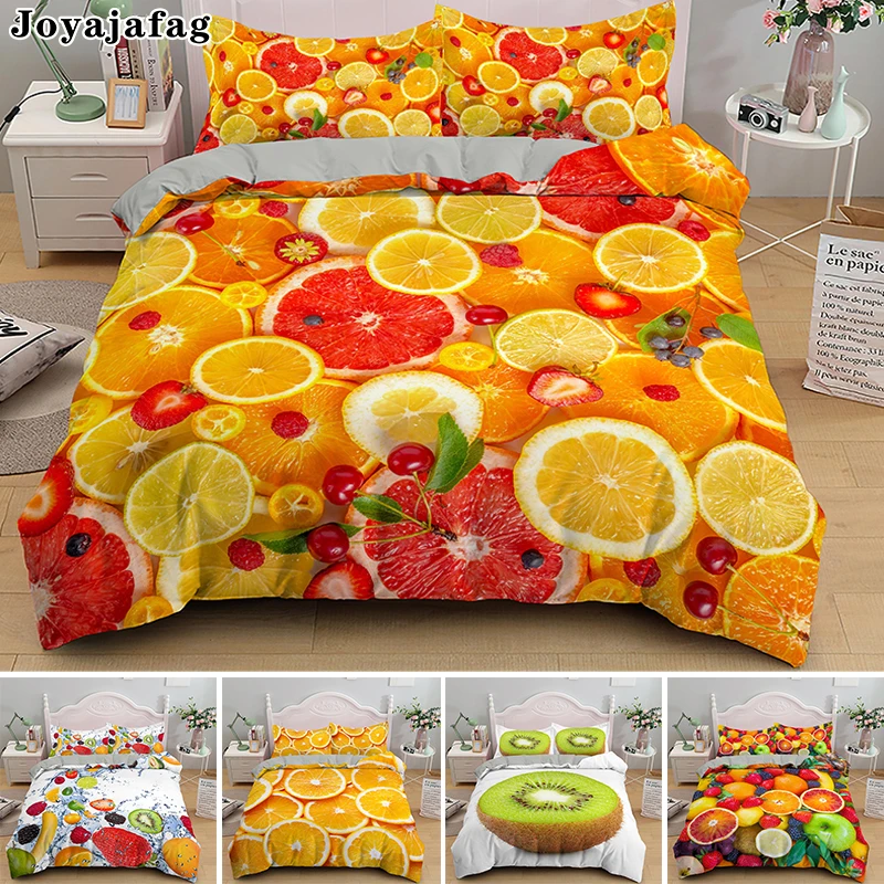 Colorful Attractive Fruits Bedding Set Drop Shipping 2/3pcs Bed Sets Single Double King Queen Duvet Cover With Pillowcase