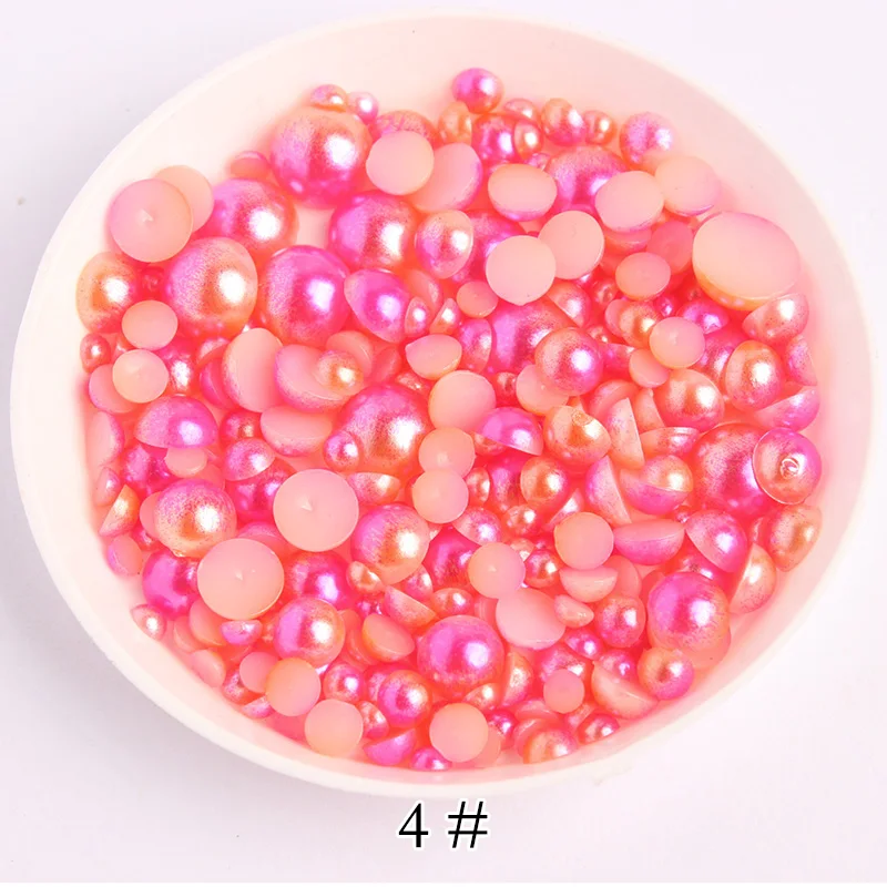 Mixed size 600Pcs/pack ABS Imitation Pearls Half Round Flatback Beads Mermaid AB Nail Art DIY Decoration Makeup Tools