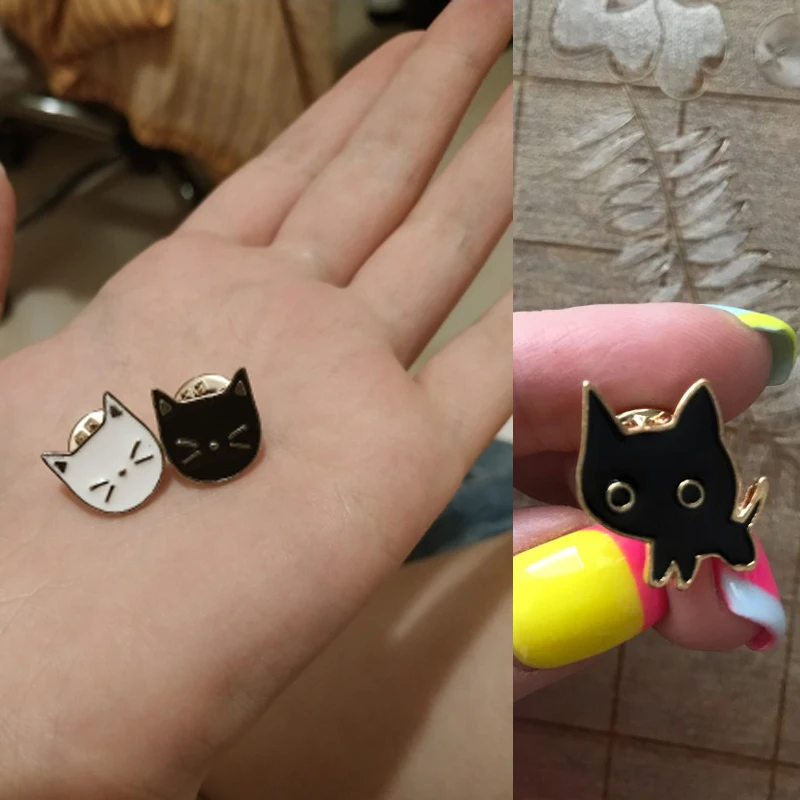 Creative Brooch Cute Black White Cat Pins Badge Potted Flower Arrow Metal Brooches Enamel Women Men Shirt Jewelry Accessories