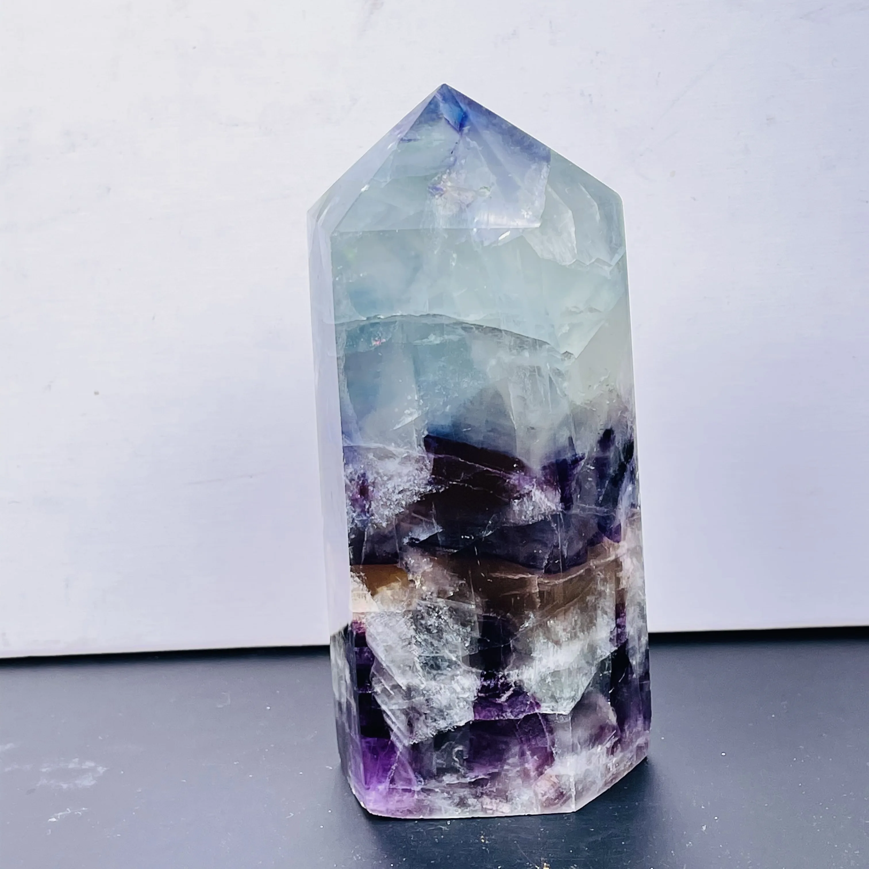 Natural Fluorite Quartz Crystal Obelisk Healing Decoration(With geode)