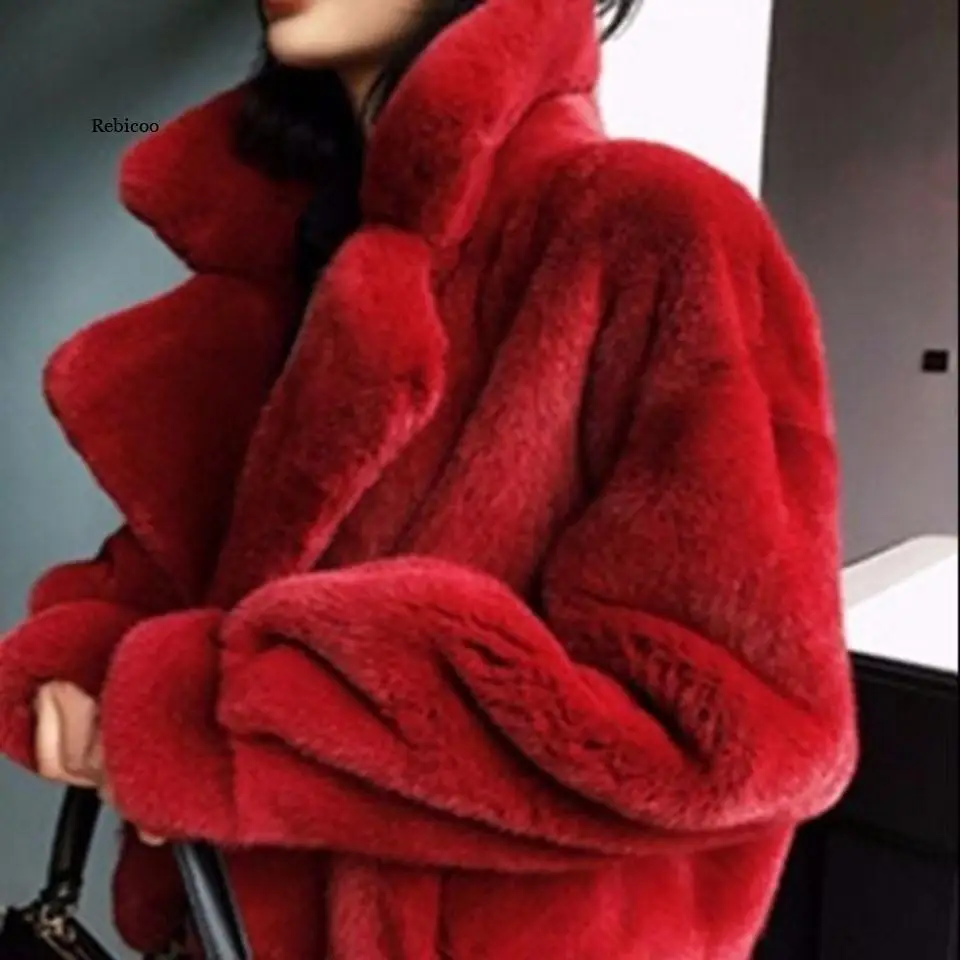 utumn Winter Faux Mink Fur Coat Women Casual Warm Soft Zipper Fur Jacket Plush Overcoat Pocket  Teddy Coat Female