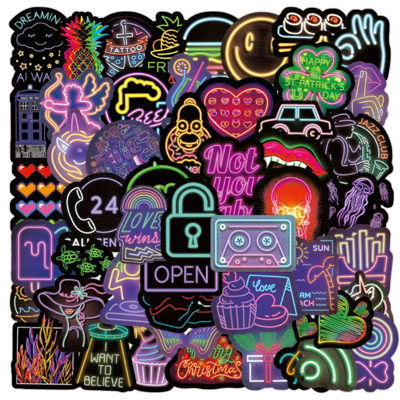 10/30/50pcs  Creative Neon Lights Graffiti Cool Helmet Classic Stickers  Window Wall Gradient  Water Cup Trolley Popular Trolley