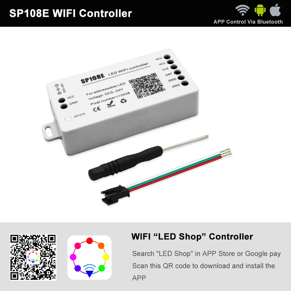 DC5-24V SP105E SP107E SP108E SP110E  Led Controller Bluetooth Wifi For 3Pin 4Pin Individually AddressabIe Strip Panel Ring