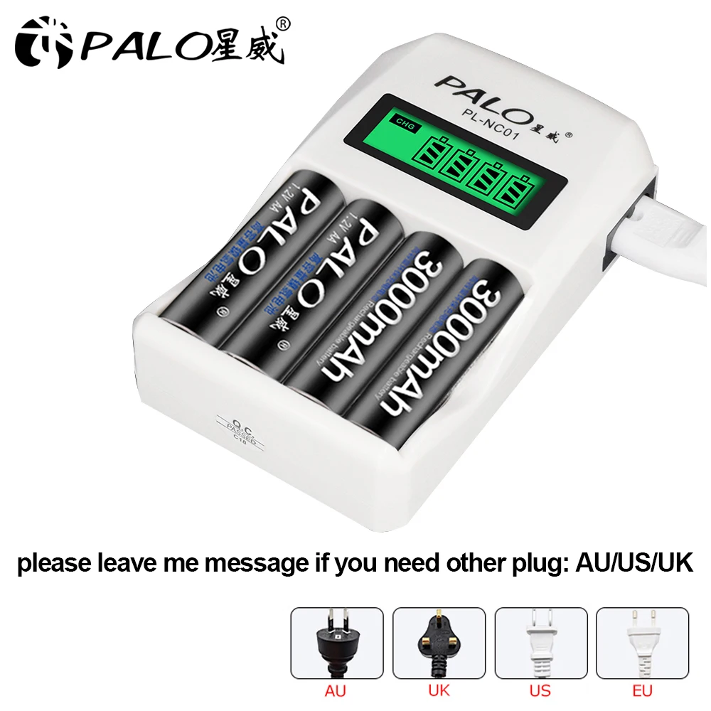 Palo 4 Slot Snelle Smart Lcd Batterijlader Voor 1.2V Aa/Aaa/Ni-Mh/Ni-cd Oplaadbare Batterijen Quick Smart Charger