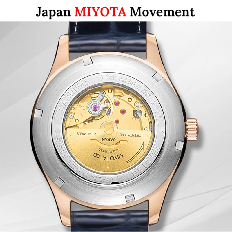 Relogio Masculino Luxury MIYOTA Automatic Watch Men CARNIVAL 3D Horse DIal Mechanical Watch Sapphire Luminous Waterproof Leather