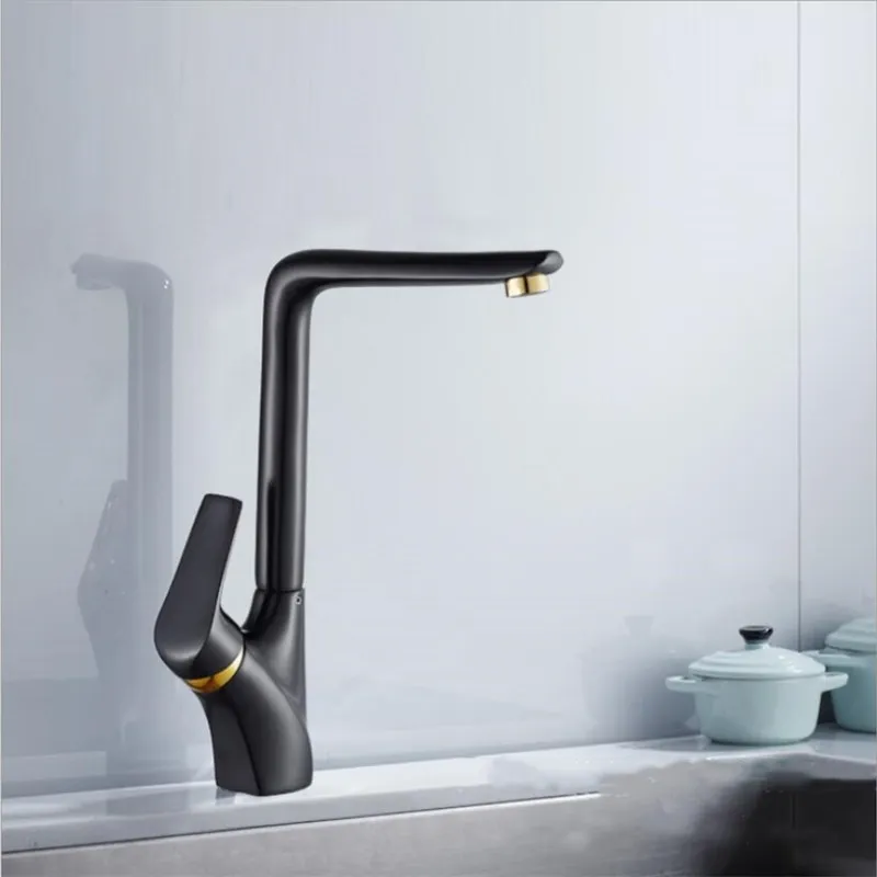 

Vidric Kitchen Faucets Single Handle Black and Gold Kitchen Sink Faucet Swivel Spout matte black Sink Crane Brass Mixer Water Ta