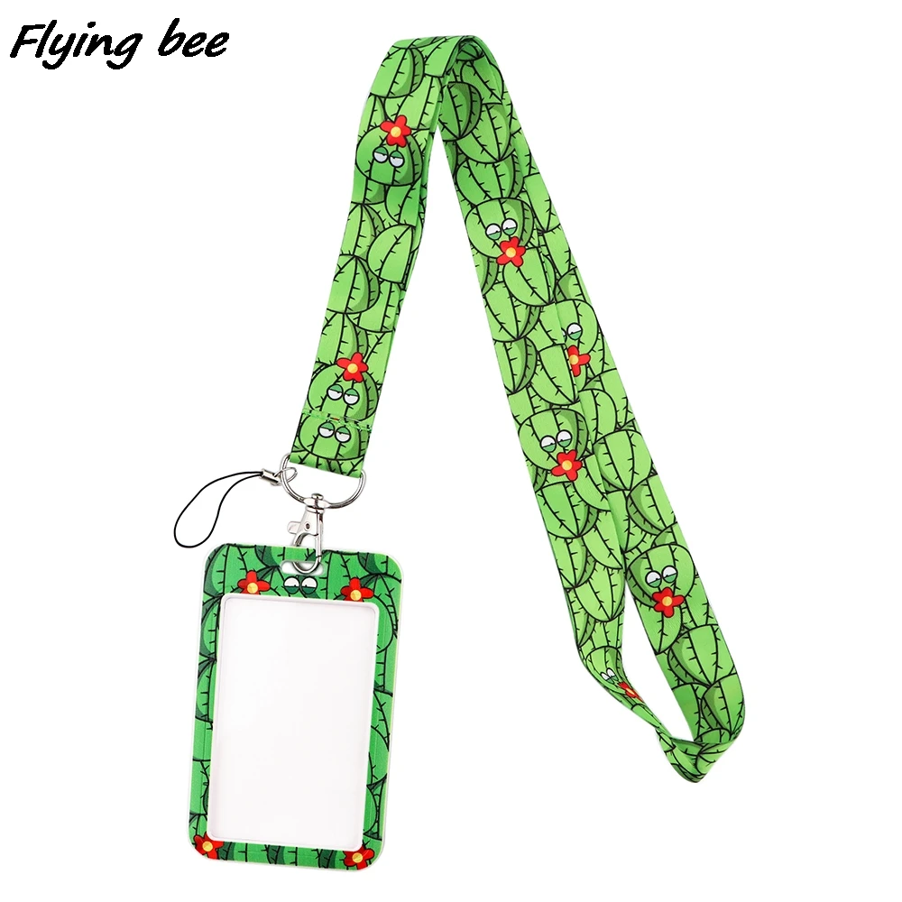 Визитница Flyingbee X1768 с зеленым КАКТУСОМ, чехол для кредитных карт, удостоверения личности, Студенческая дорожная сумка для женщин, бейдж для банковских карт в автобусе