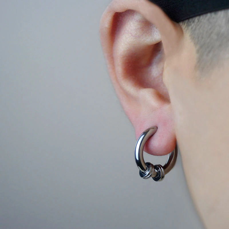 Fake Hoops Men\'s Stainless Steel Painless Clip on Ear Earrings for Teens Women Male Punk Cool Stuff Non Piercing Without Holes