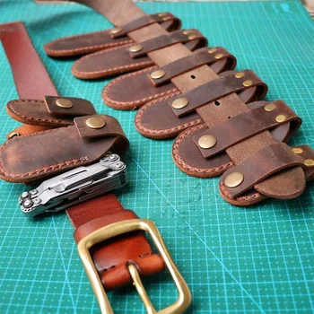 10การออกแบบ First Crazy Horse Cowhide แบบพับหนังมีด Leatherman คีมเครื่องมือ Sheath Key เอวกระเป๋าเข็มขัด