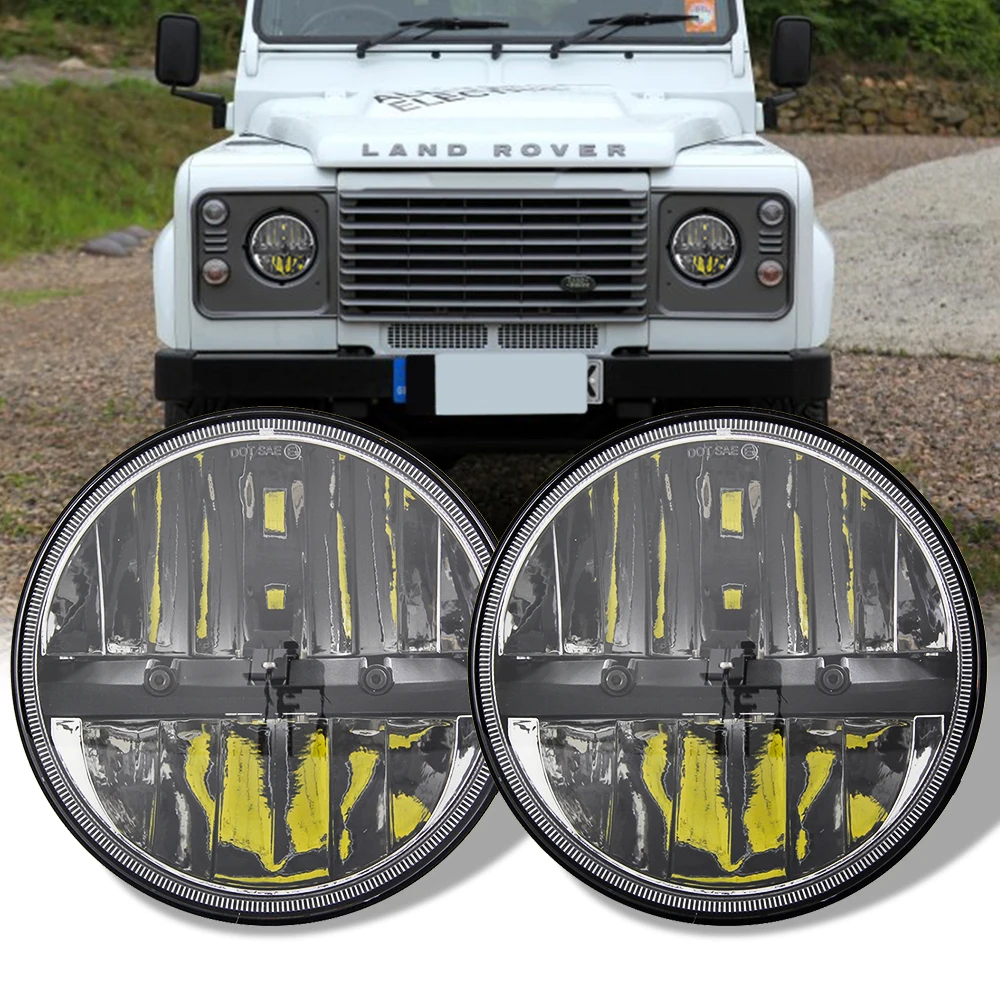 

2x 7" LED Halo Headlights with H4 For Land Rover Defender 7inch Headlamp with Amber Turn Signal For Lada Niva 4x4 Beetle Classic