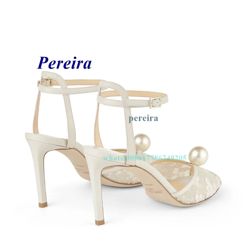 Peep Toe Mesh fibbia cinturino sandali Stiletto pizzo perla tacchi alti eleganti scarpe da festa da donna scarpe estive da donna vendita calda Sexy