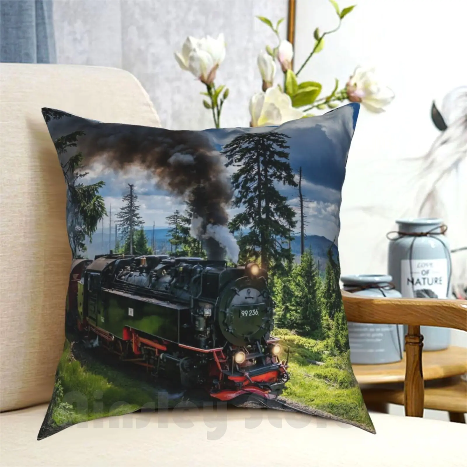 Steam Locomotive-Harz Narrow Gauge Railways ( Germany ) Pillow Case Printed Home Soft Throw Pillow Locomotive Dampflok