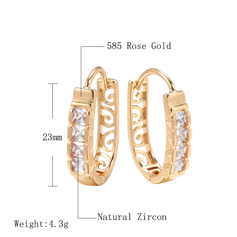 SYOUJYO Luxury Natural Zircon Hoop Earrings For Women Elegant 585 Rose Gold Color Bride Wedding Earrings Shiny Crystal Jewelry