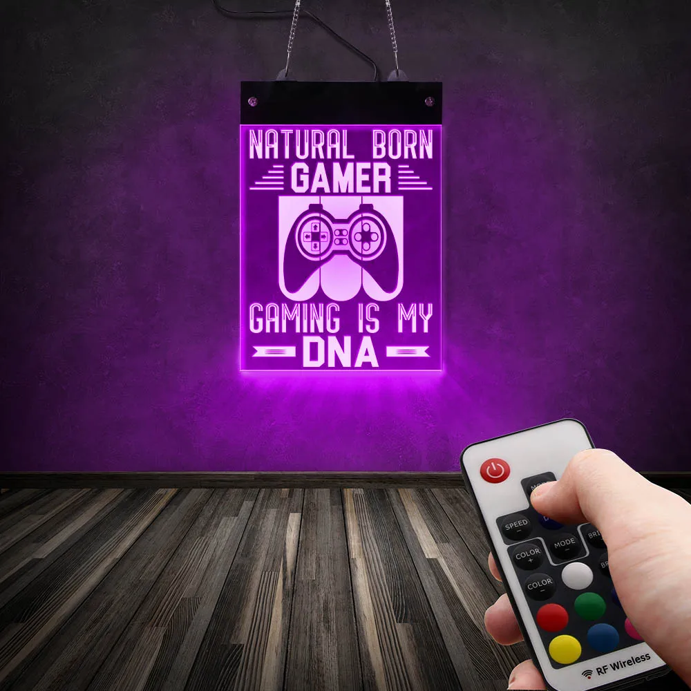 Gaming Is My DNA Natural Born Gamer Life Wall Lights Colors Changeable Remote Control LED Hanging Neon Sign Lighting Home Décor